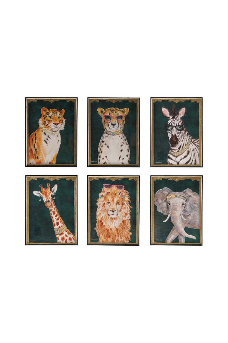 6-Piece Hand-Painted Animal Box Framed Wall Decor, Main, color, Black