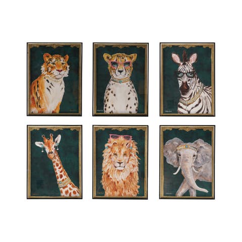 6-Piece Hand-Painted Animal Box Framed Wall Decor