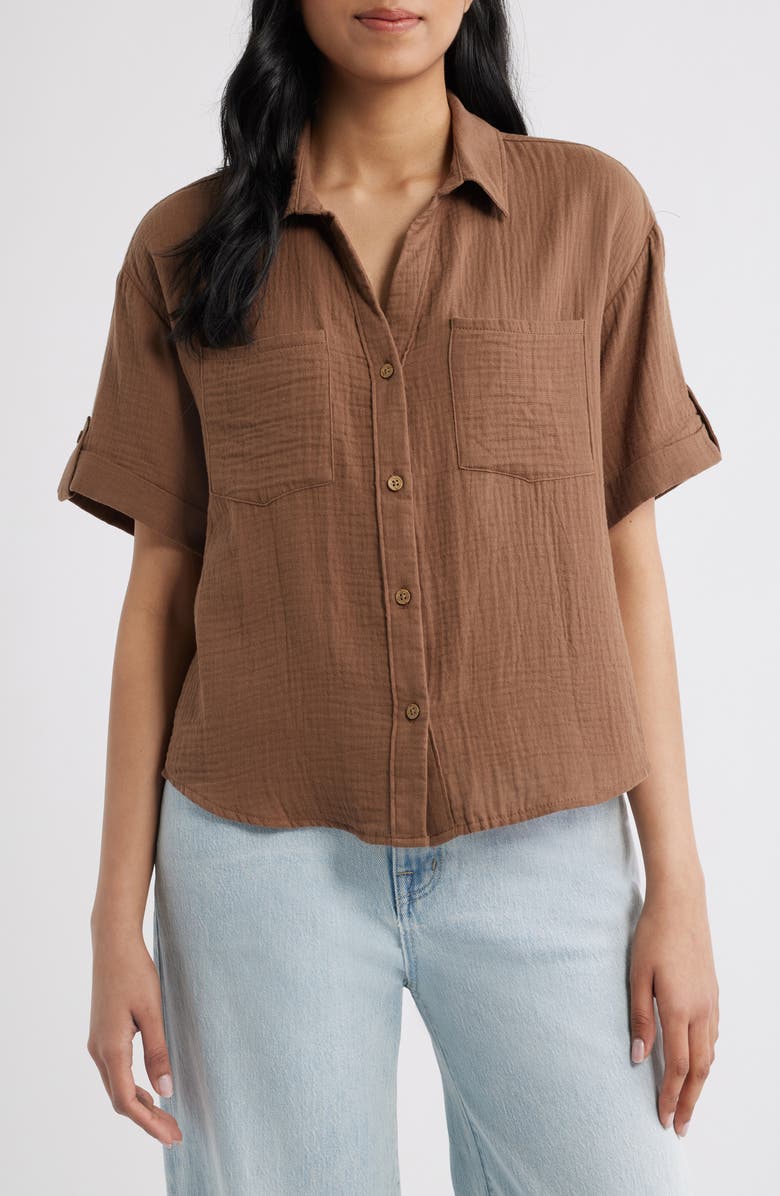 beachlunchlounge River Gauze Shirt, Main, color, Chocolate Cupcake