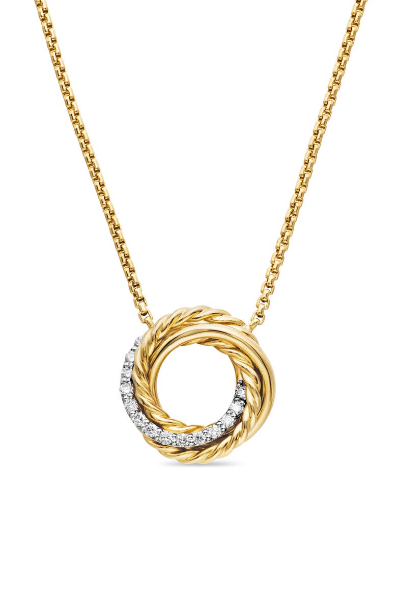 David Yurman Crossover Mini Pendant Necklace in 18K Yellow Gold with Diamonds, Main, color, 