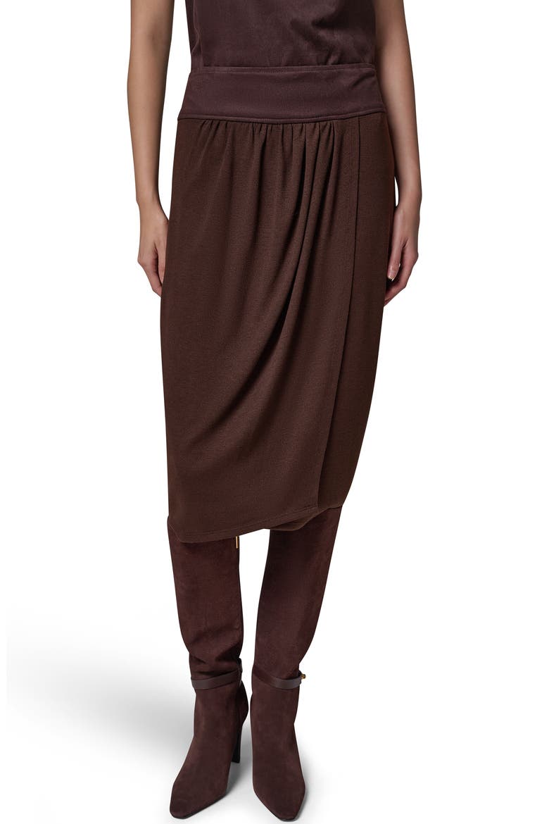Mixed Media Twist Detail Midi Skirt, Main, color, ESPRESSO