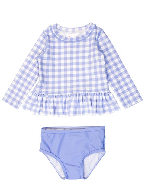 Girls UPF50+ Sun Protected Scallop Hem Long Sleeve Rash Guard Bikini