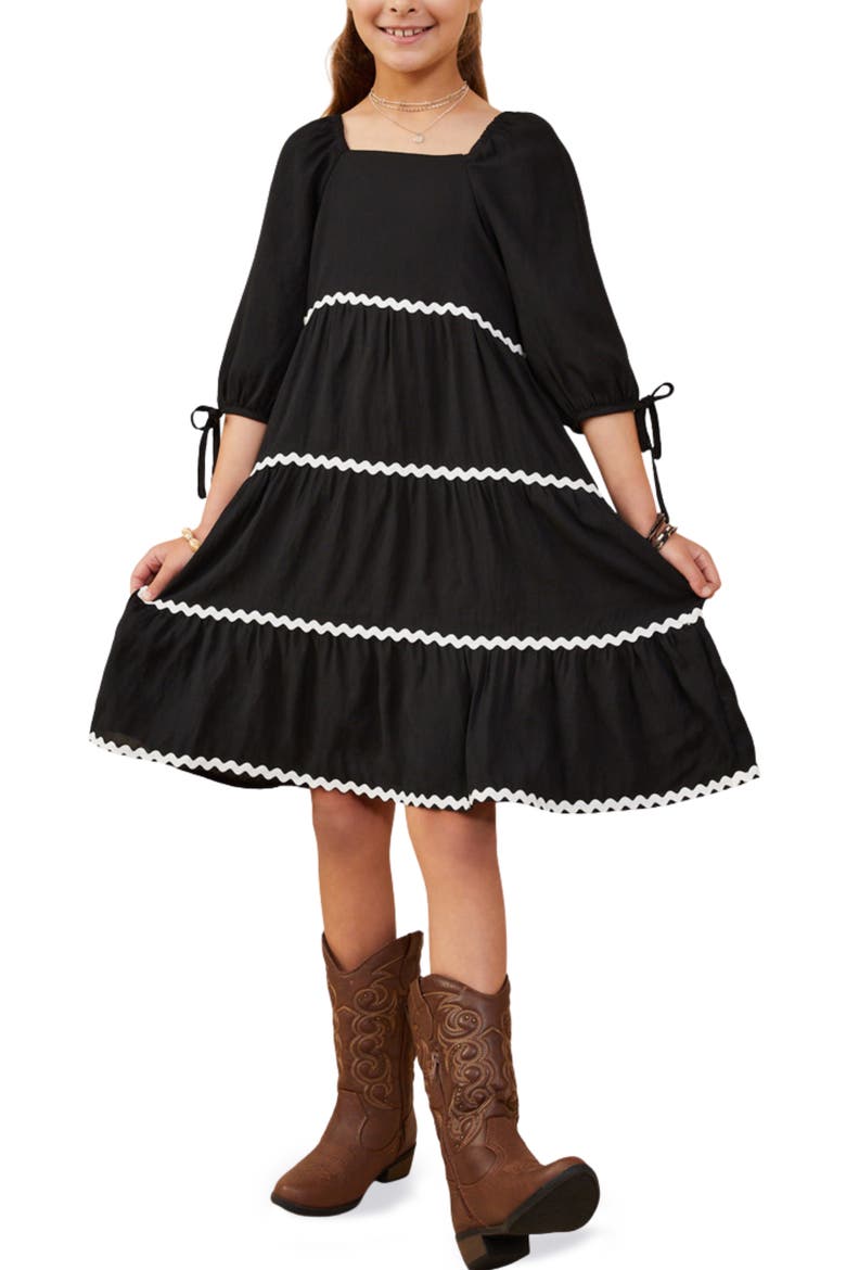 Kids' Wavy Square Neck Dress, Main, color, BLACK