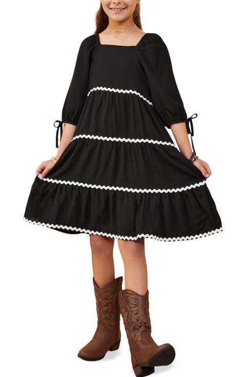 Kids' Wavy Square Neck Dress