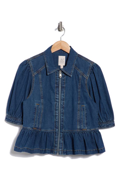 Daphne Puff Sleeve Peplum Denim Jacket