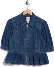 Cinq à Sept Daphne Puff Sleeve Peplum Denim Jacket