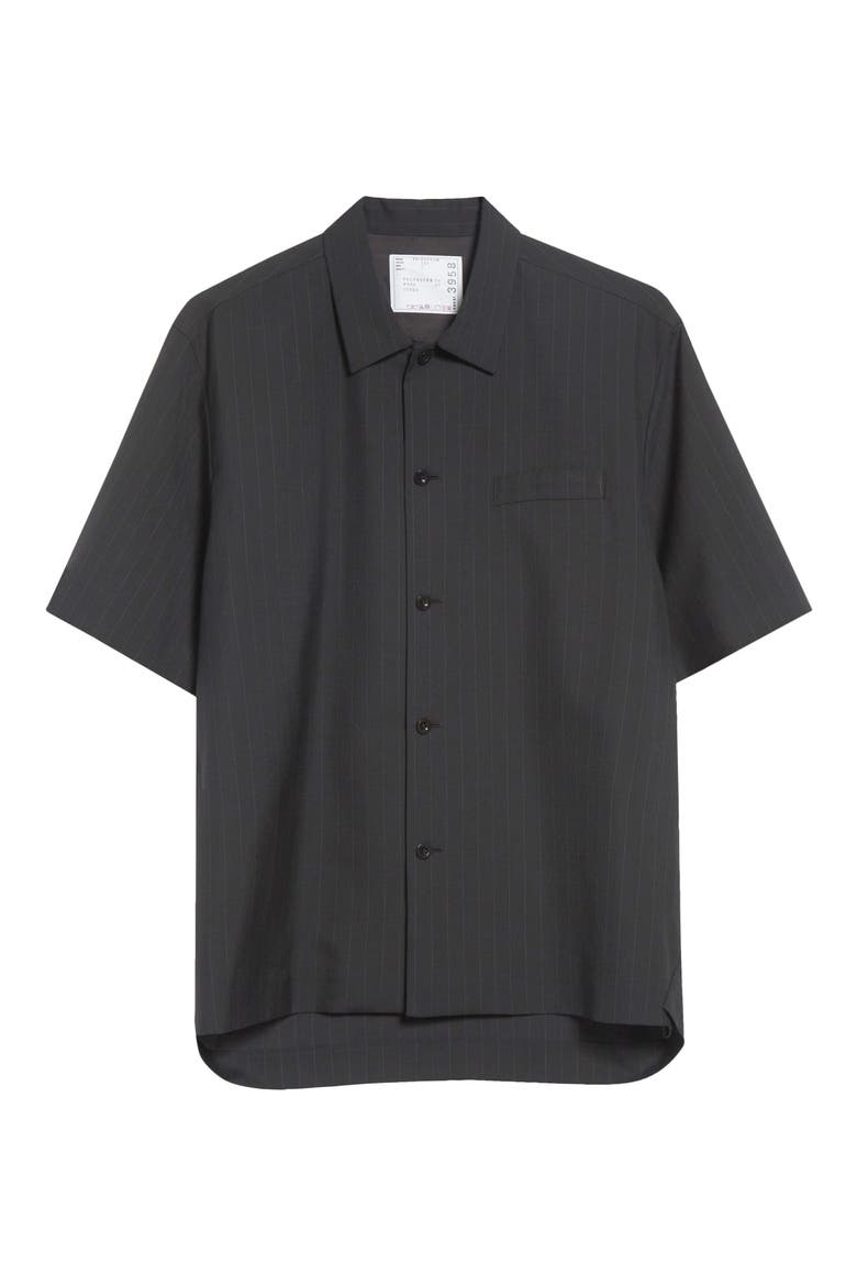 Chalk Stripe Short Sleeve Shirt, Alternate, color, BLACK