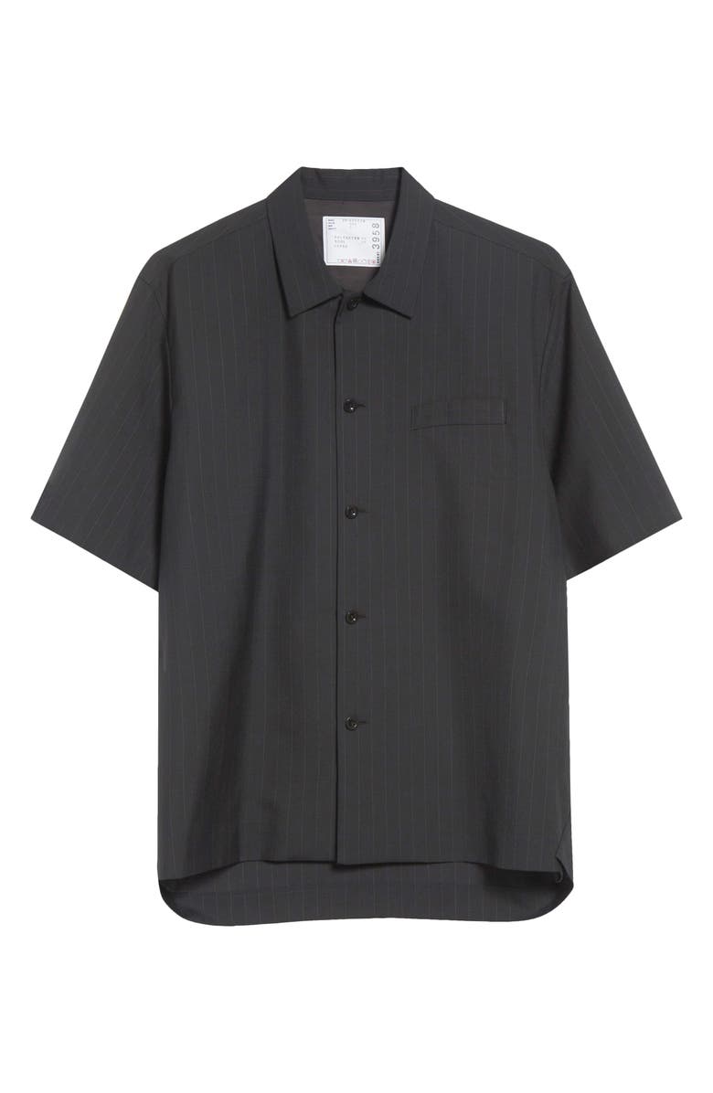 Sacai Chalk Stripe Short Sleeve Shirt, Main, color, Black