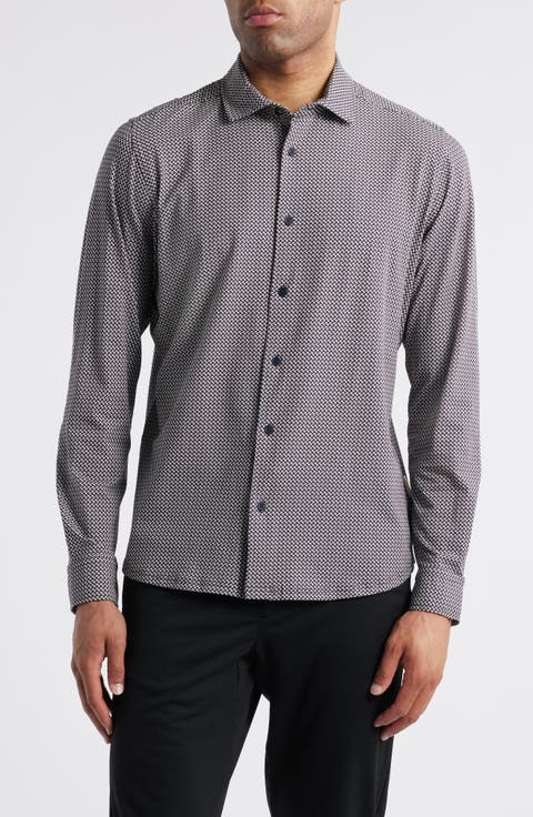 Fritton Geo Print Stretch Cotton Button-Up Print
