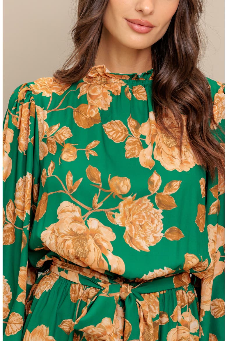 Long Sleeve Print Midi Dress, Alternate, color, GREEN
