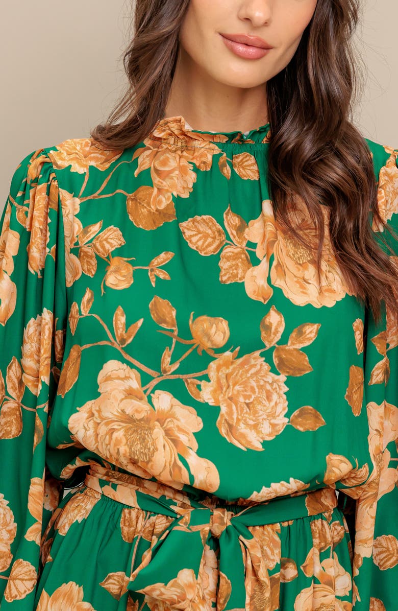 FLYING TOMATO Long Sleeve Print Midi Dress, Alternate, color, Green