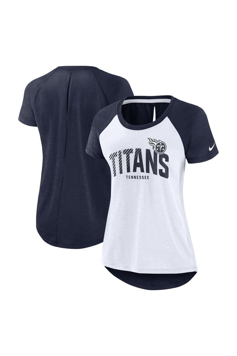 Women's Nike White/Heather Scarlet Tennessee Titans Back Slit Lightweight Fashion T-Shirt, Main, color, White