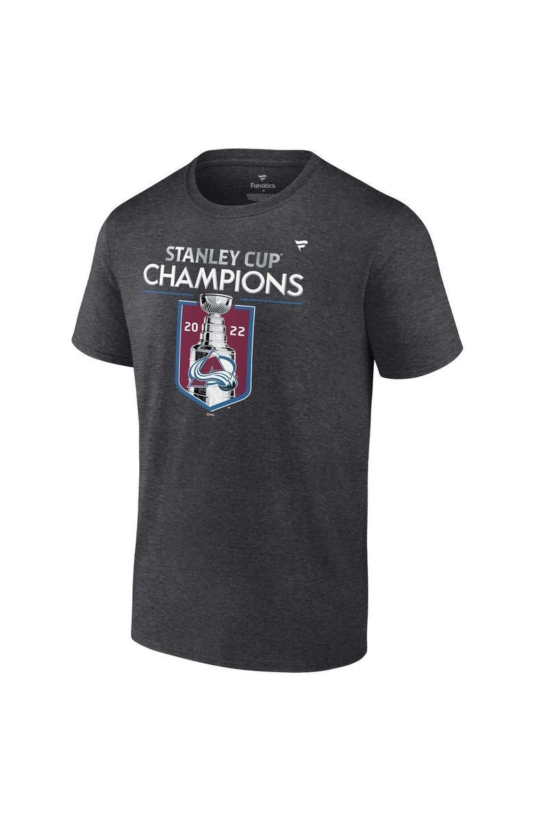 FANATICS Men's Fanatics Branded Heathered Charcoal Colorado Avalanche 2022 Stanley Cup Champions Locker Room T-Shirt, Alternate, color,