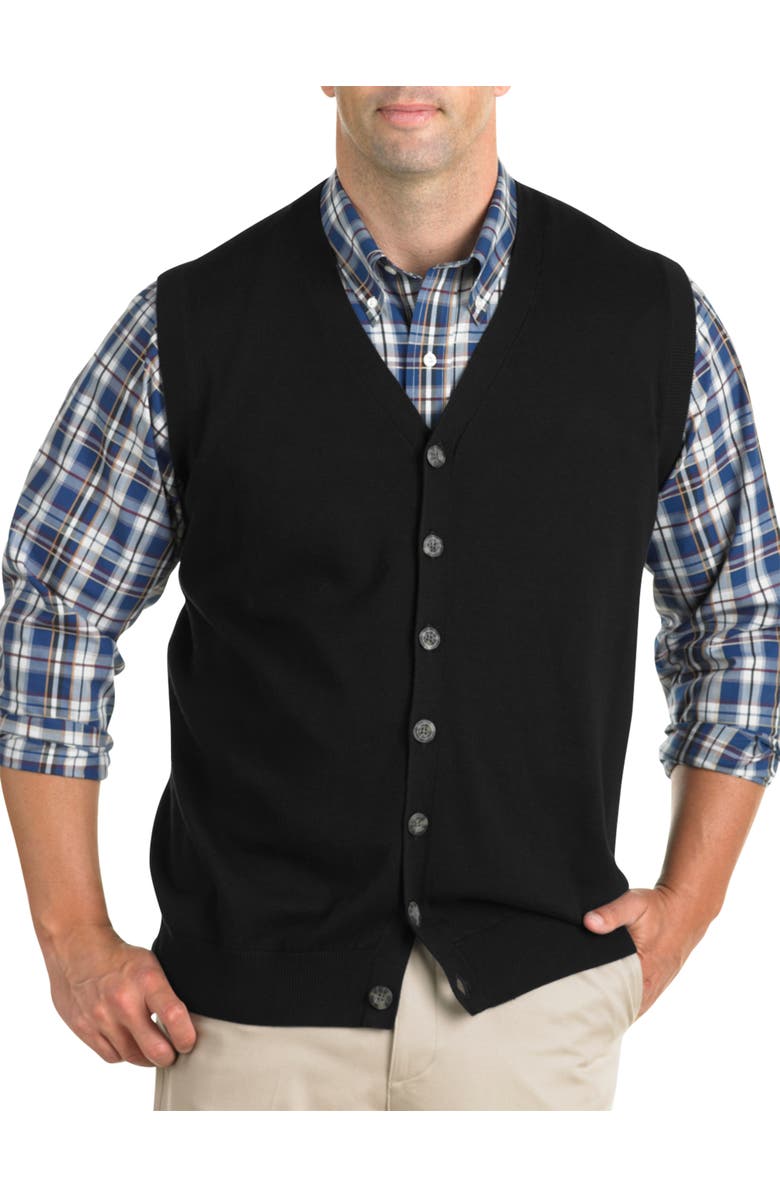 Oak Hill by DXL Big & Tall Button-Front Sweater Vest, Main, color, Black
