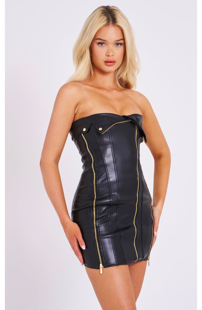 Miss Circle Annora Vegan Leather Mini Dress, Main, color, Black