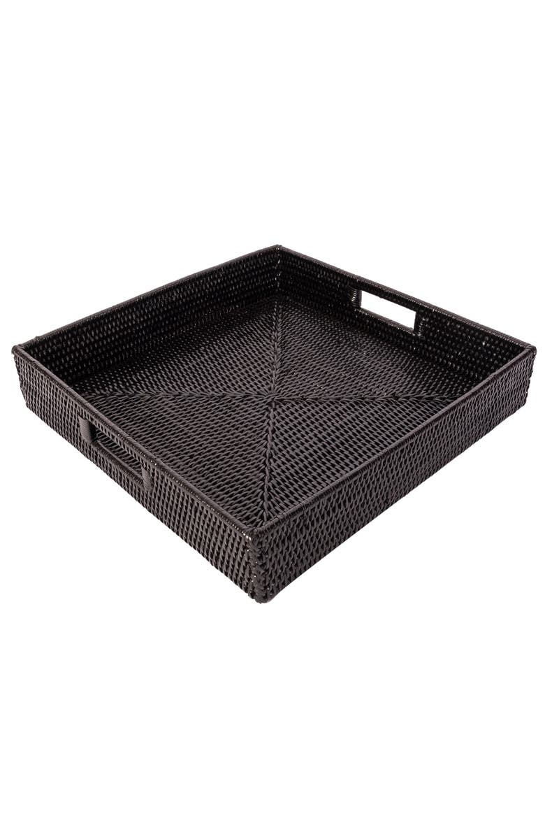 Square Rattan Ottoman Tray with Cutout Handles, Alternate, color, Tudor Black