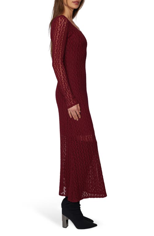 Lost + Wander Sistine Tale Long Sleeve Open Stitch Maxi Dress In Burgundy