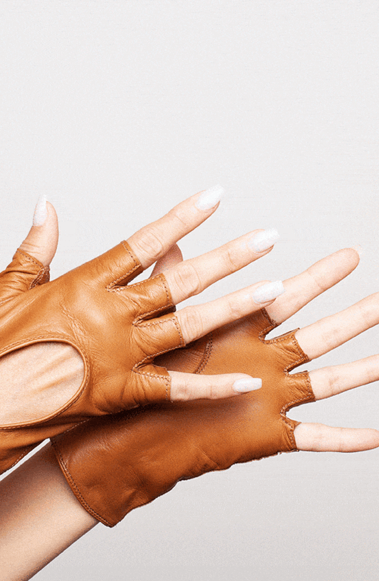 Seymoure Luxury Group Original Washable Leather Fingerless Driving Gloves, Alternate, color, Camel