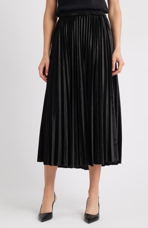 Pull-On Pleated Velour Skirt