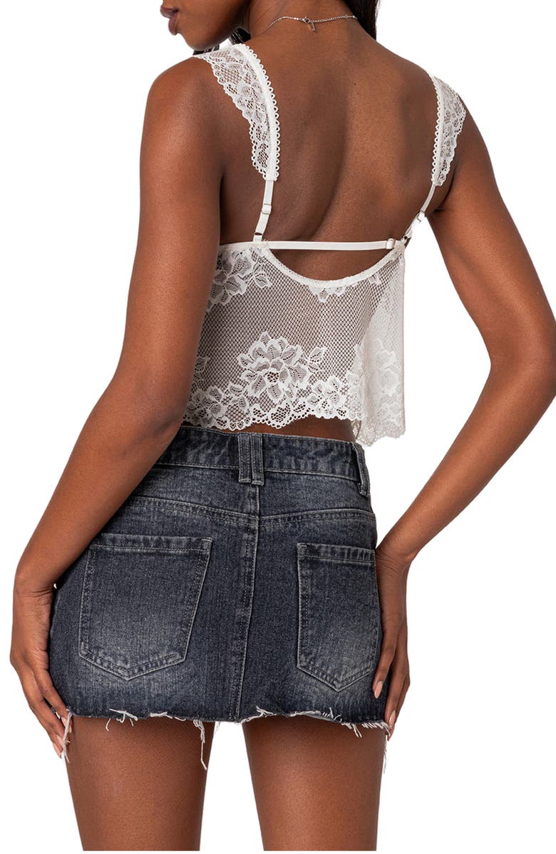 EDIKTED Jasmine Sheer Lace Crop Tank Top, Alternate, color, White