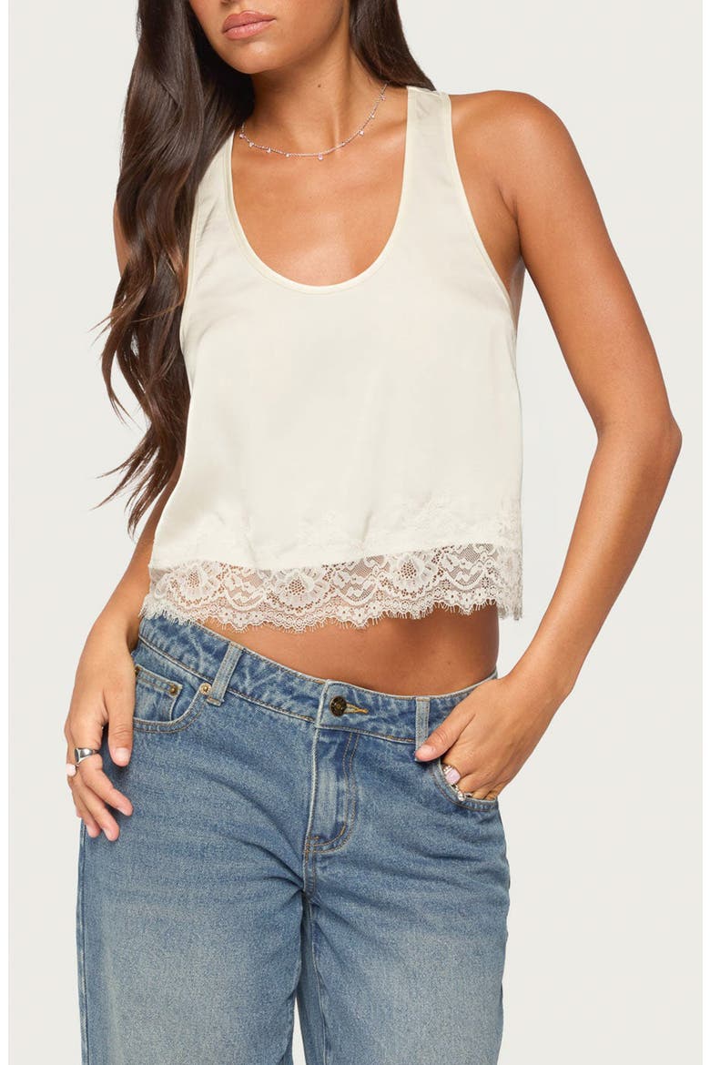 Onie Lace Hem Satin Tank, Main, color, CREAM