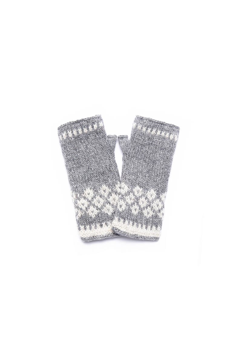Feelgoodz Hand-Knit Jaya Harlequin Wool Half Mitten, Main, color, Ice