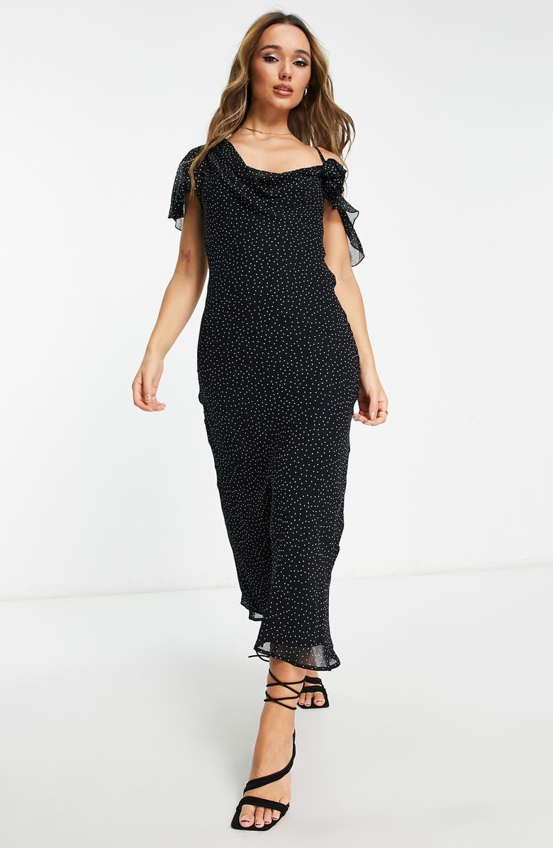 ASOS DESIGN Cowl Neck Polka Dot Midi Dress, Main, color,