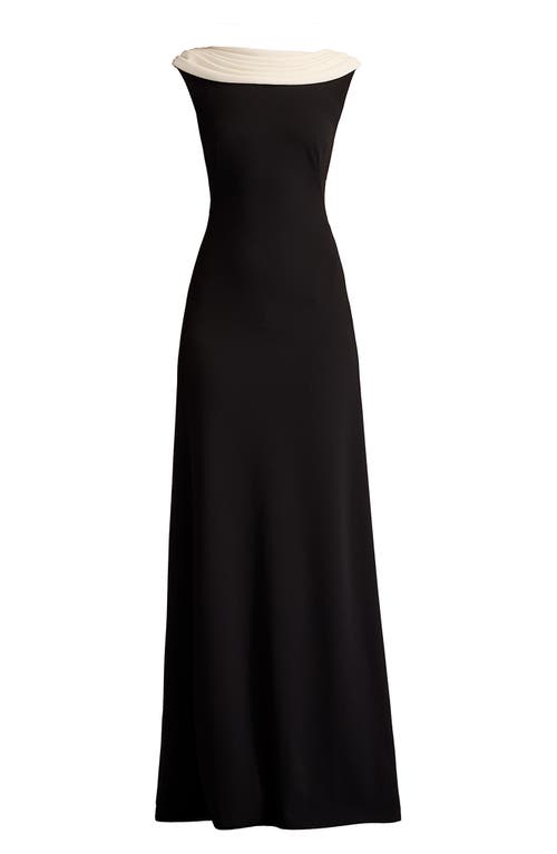 Tadashi Shoji Textured Crepe Sleeveless Contrast Gown In Black/ivory