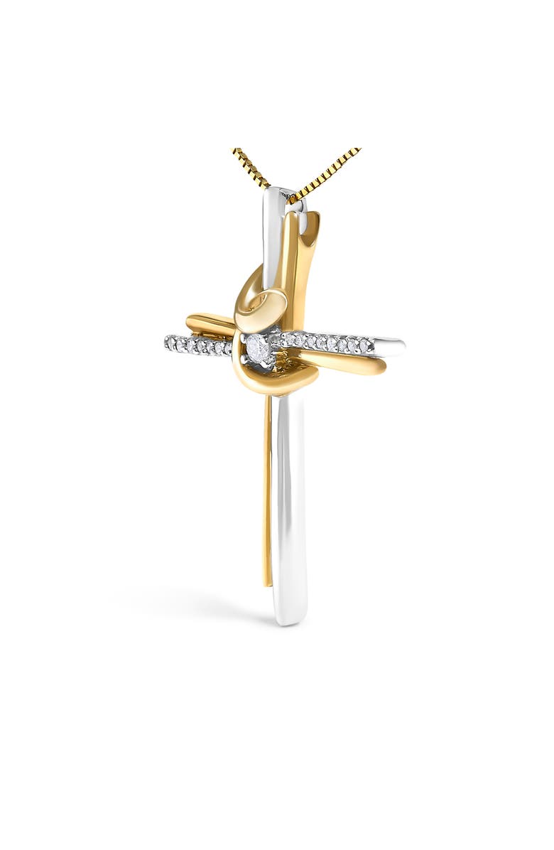 Haus of Brilliance Espira 10K Two-Tone Gold Diamond-Accented Cross Pendant Necklace, Alternate, color, Yellow