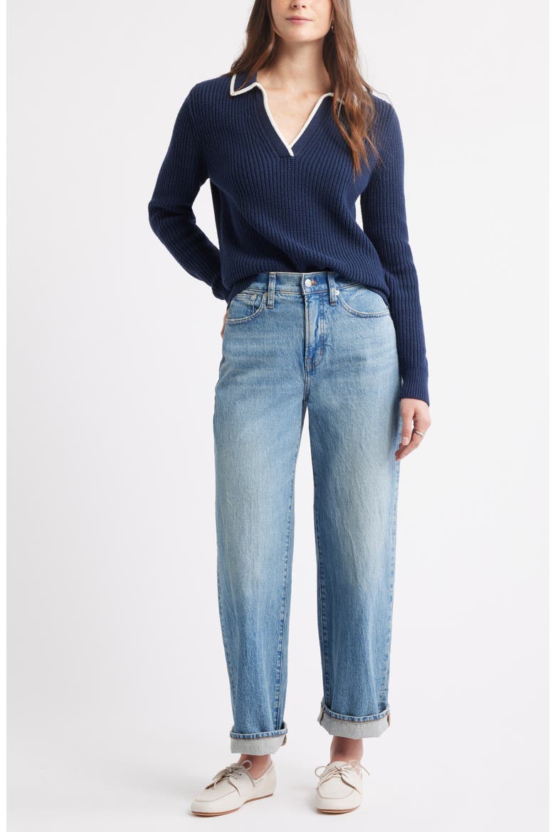 Johnny Collar Cotton & Wool Sweater, Alternate, color, NAVY STILL