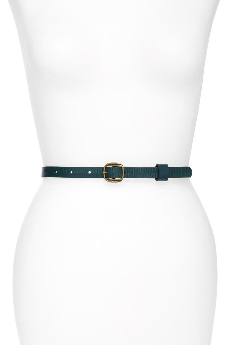 Herringbone Skinny Leather Belt, Main, color, EVERGREEN