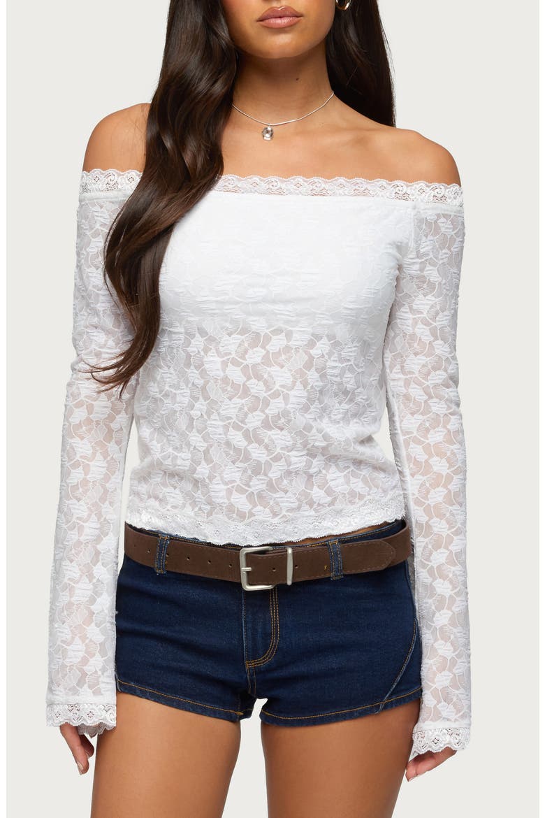 Off the Shoulder Sheer Lace Top, Main, color, WHITE