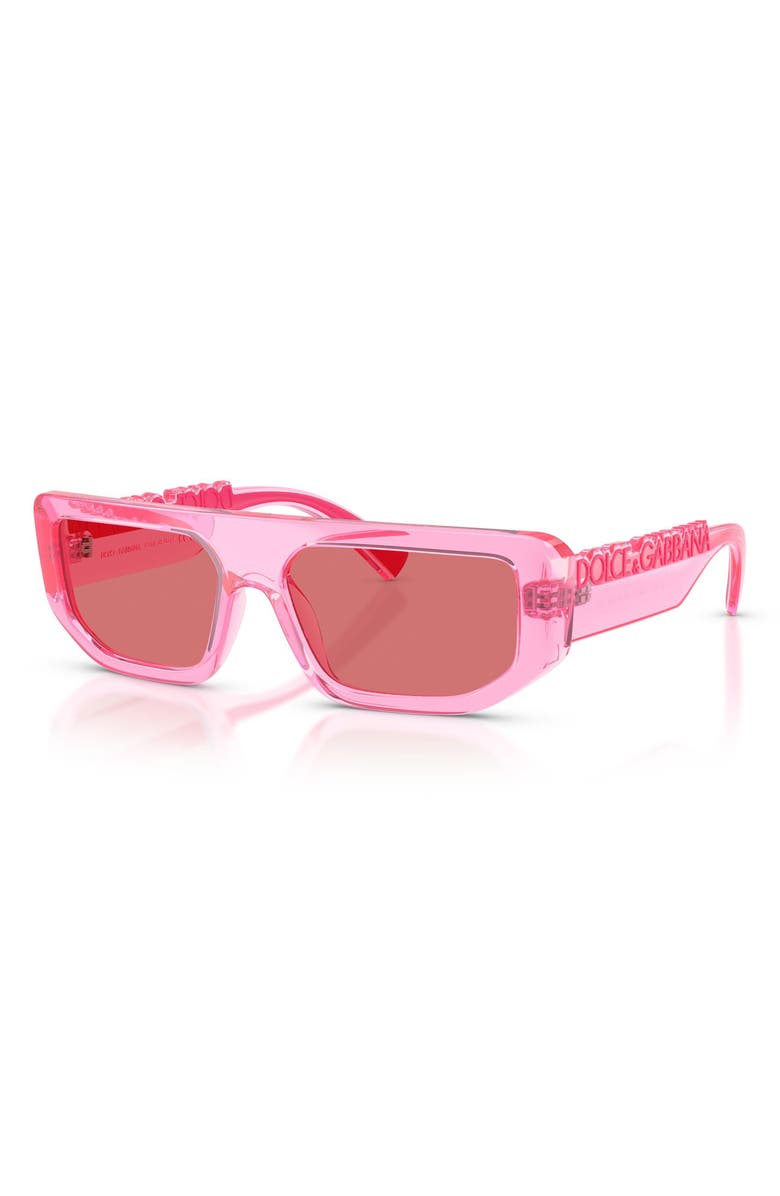 Dolce&Gabbana 56mm Rectangular Sunglasses, Alternate, color, Transparent Pink / Red