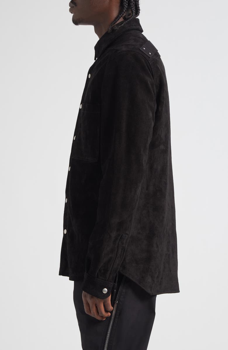 Rick Owens Suede Snap-Up Overshirt, Alternate, color, Black