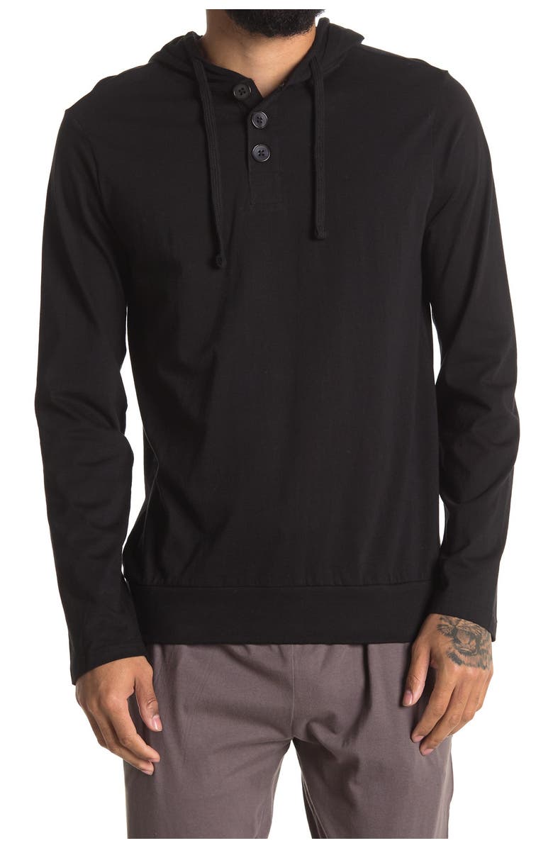 UNSIMPLY STITCHED Long Sleeve Light Weight Hooded Henley, Alternate, color, Black