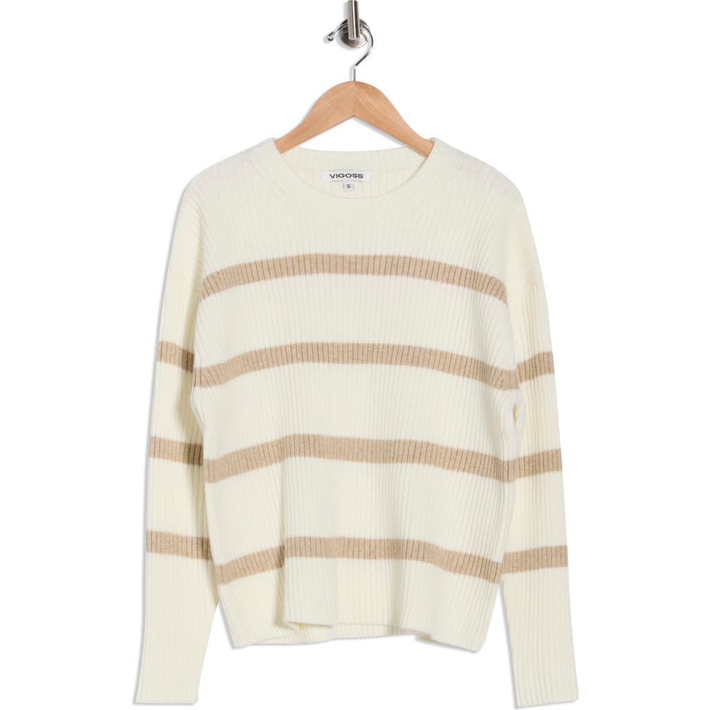 Vigoss Stripe Rib Knit Sweater In Neutral