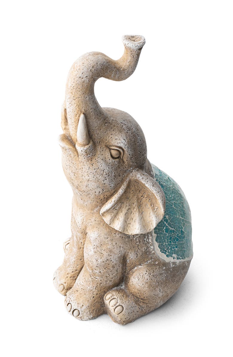 Glitzhome MGO Faux Granite and Mosaic Sitting Elephant Statue, Alternate, color, Light Beige