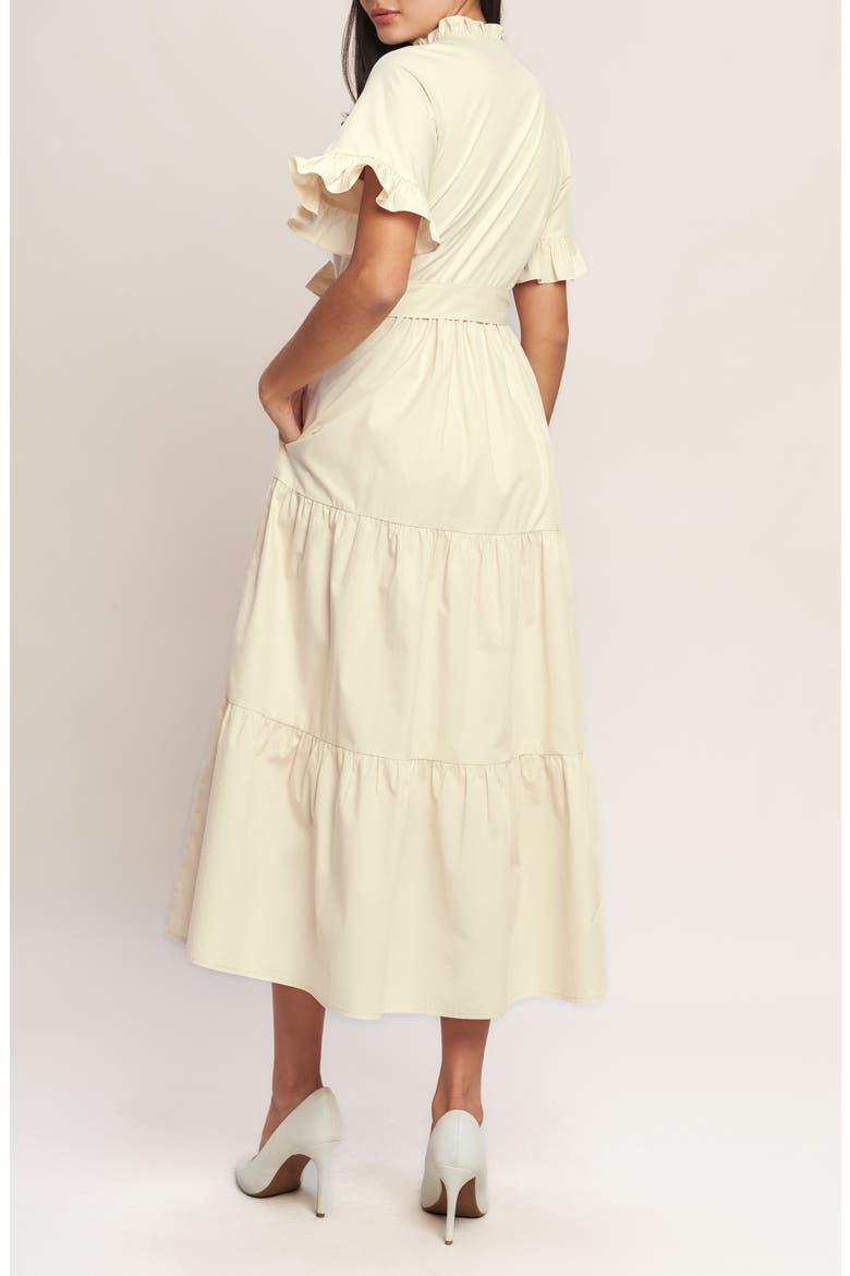 Ruffle Trim Midi Dress, Alternate, color, CREAM