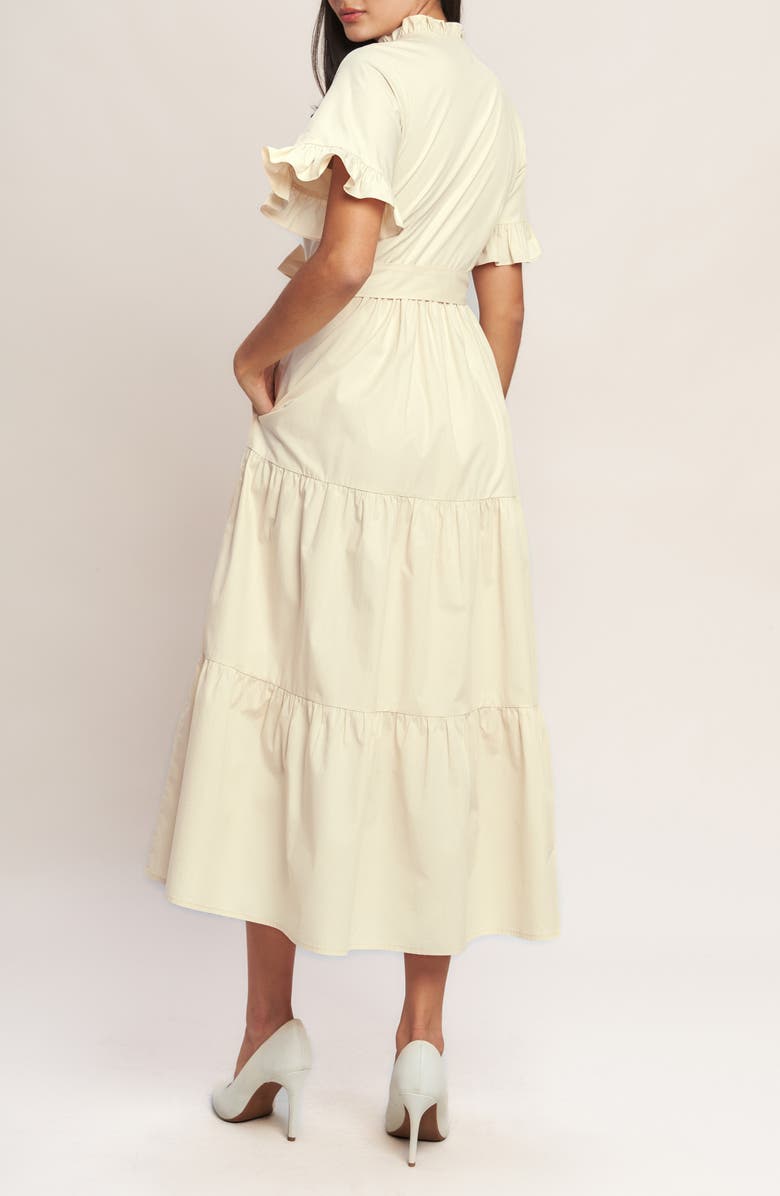 FLYING TOMATO Ruffle Trim Midi Dress, Alternate, color, Cream
