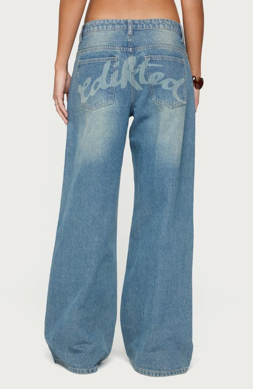 Edikted Graphic Vintage Washed Low Rise Light Rinse Wash Jeans