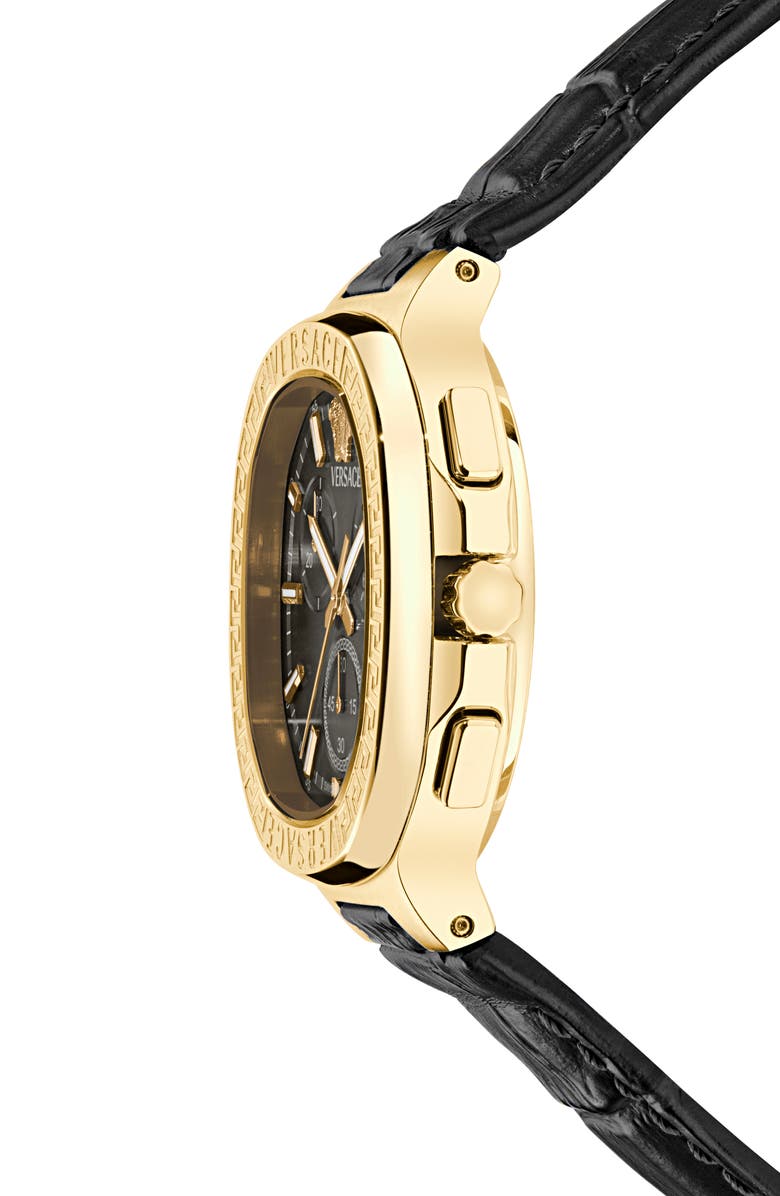 Versace V-Chrono Square Swiss Quartz Croc Embossed Leather Strap Watch, 40mm, Alternate, color, Ip Yellow Gold