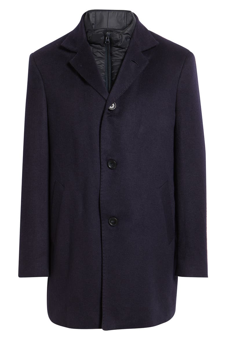 Drake Navy Felted Cashmere Overcoat with Removable Quilted Bib, Main, color, NAVY