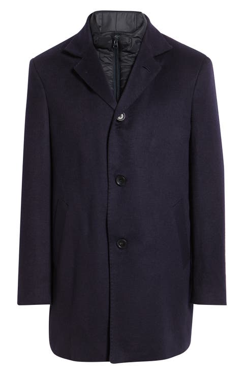 Drake Navy Felted Cashmere Overcoat with Removable Quilted Bib