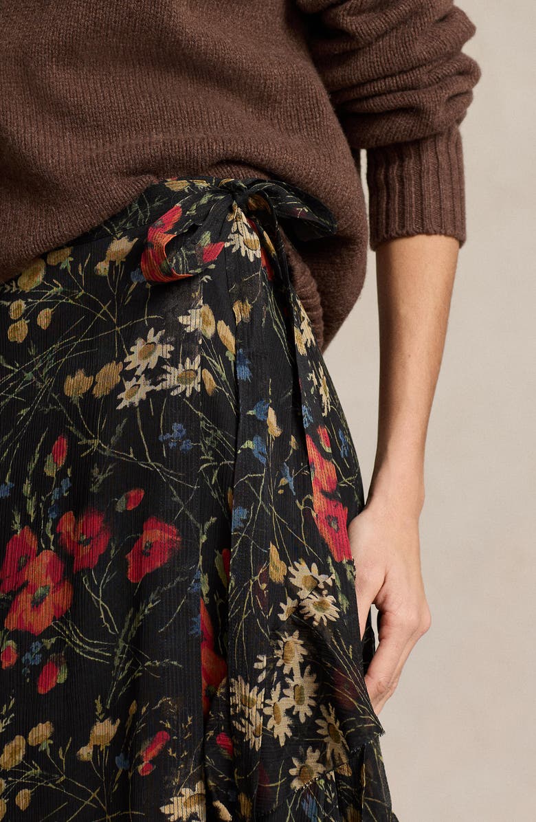 Polo Ralph Lauren Floral Crinkle Georgette Maxi Wrap Skirt, Alternate, color, 
