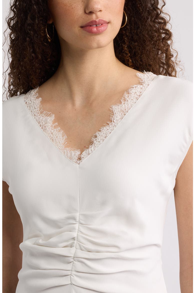 Lace Trim Ruched Top, Alternate, color, IVORY TOFU