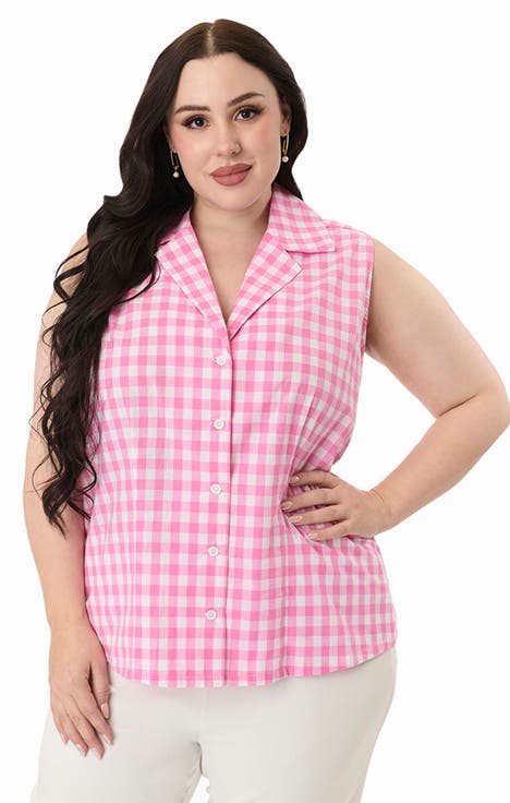 Plus Size Notched Collar Cotton Blouse