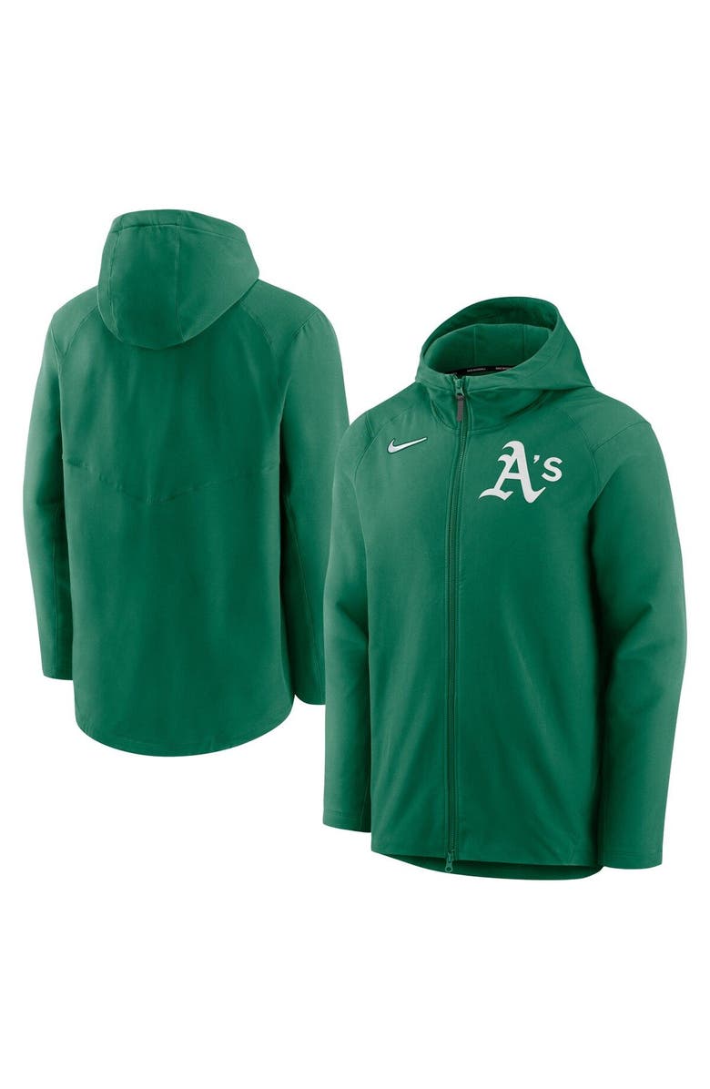 Nike Men's Nike Kelly Green Oakland Athletics Authentic Collection Performance Raglan Full-Zip Hoodie, Main, color, 