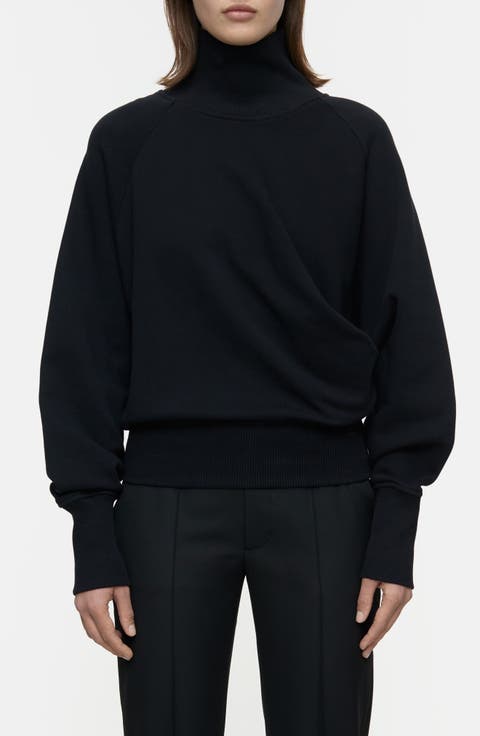 Draped Turtleneck Organic Cotton Sweatshirt