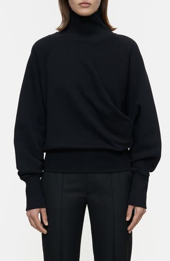Closed Draped Turtleneck Organic Cotton Sweatshirt In Black