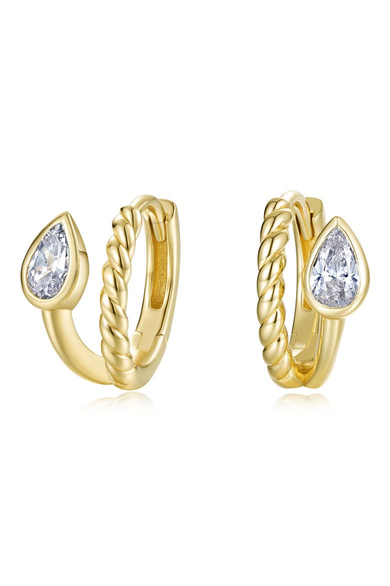 Tessa Bypass Pear-Cut Simulated Diamond Huggie Hoop Earrings, Main, color, GOLD